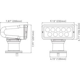 LED Zoeklicht rechthoekig – Wit 5000K – 1000 m straal – Bekabelde opbouw afstandsbediening – Aluminium behuizing – 12/24V – IP65