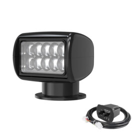 LED Zoeklicht met Bekabelde Afstandsbediening - 800 m straal - Warm 3000K - 10-30V - zwarte behuizing - IP65